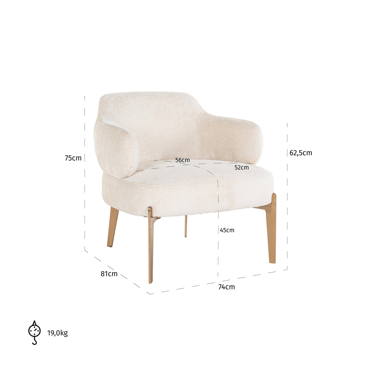 Fauteuil Venus witte chenille (Bergen 900 witte chenille)
