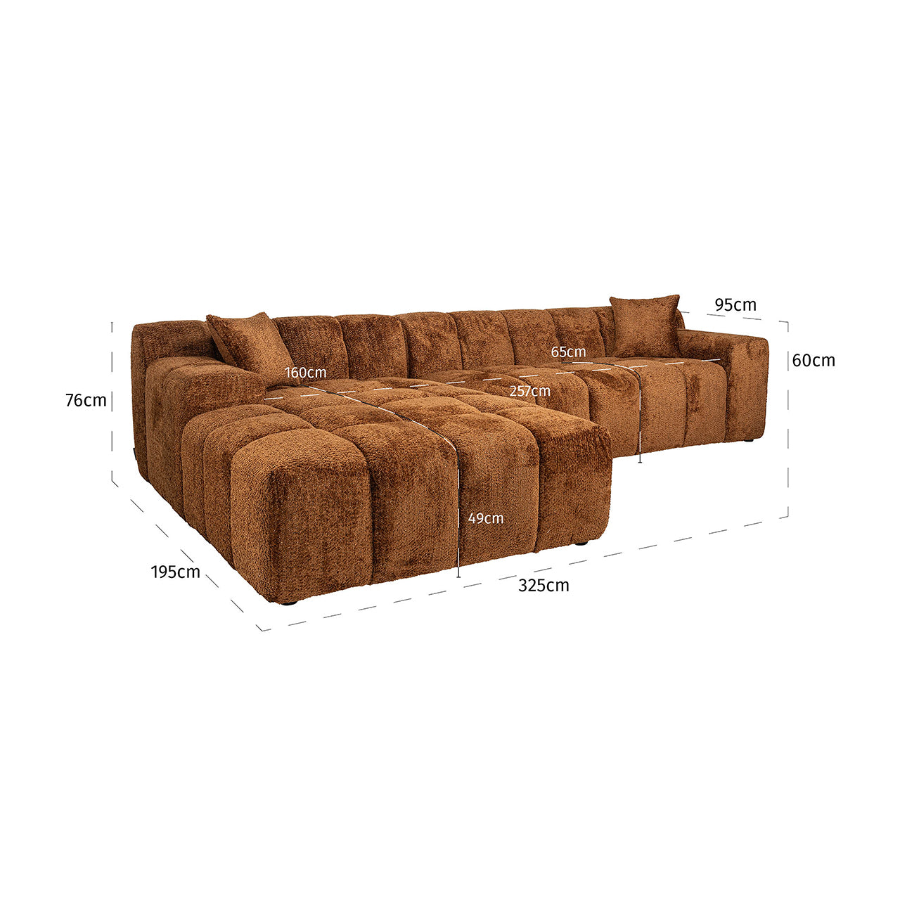 Bank Cube 3-zits + lounge links (Be Lovely 603 Kaneel)