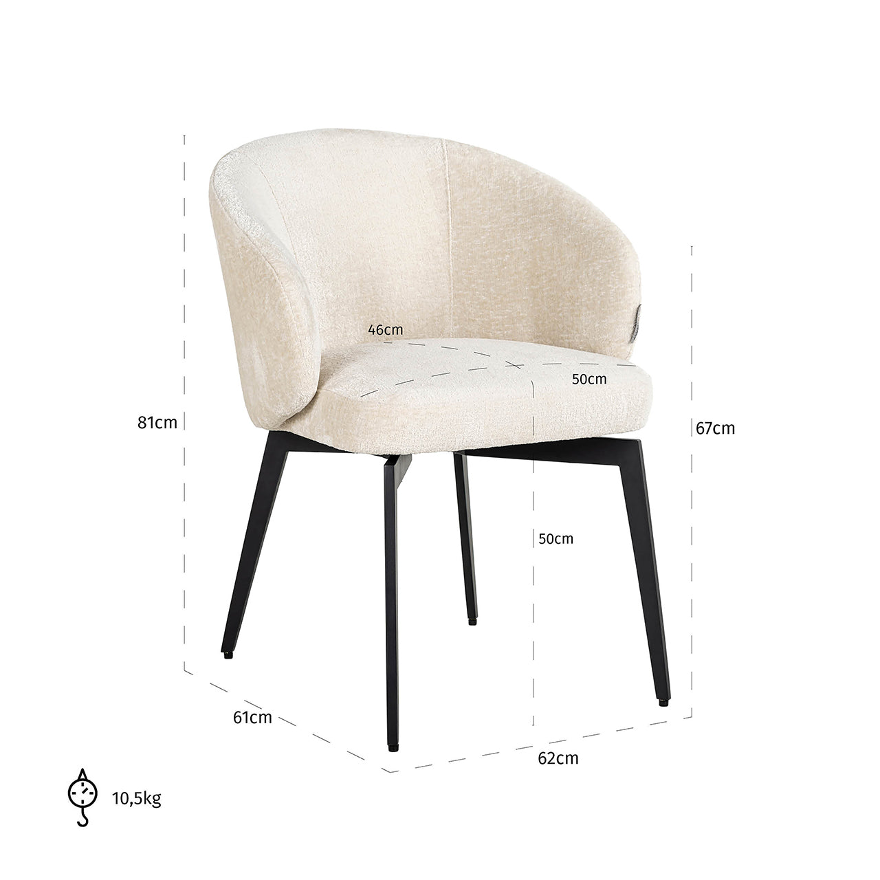 Stoel Amphara wit chenille brandvertragend (FR-Bergen 900 wit chenille)