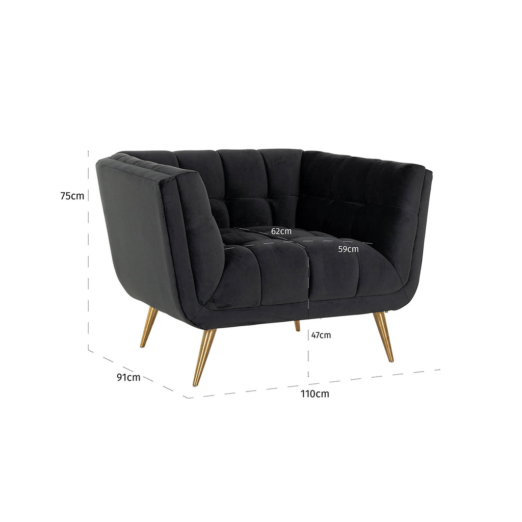 Fauteuil Huxley Antraciet fluweel / Geborsteld goud (Quartz Antraciet 801)
