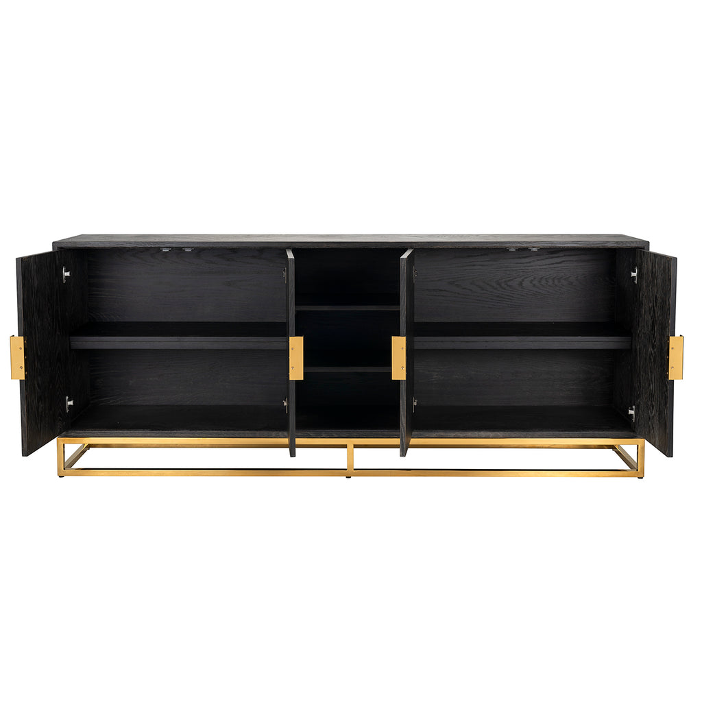 Dressoir Blackbone goud 4 deuren + open vak (Zwart rustiek)
