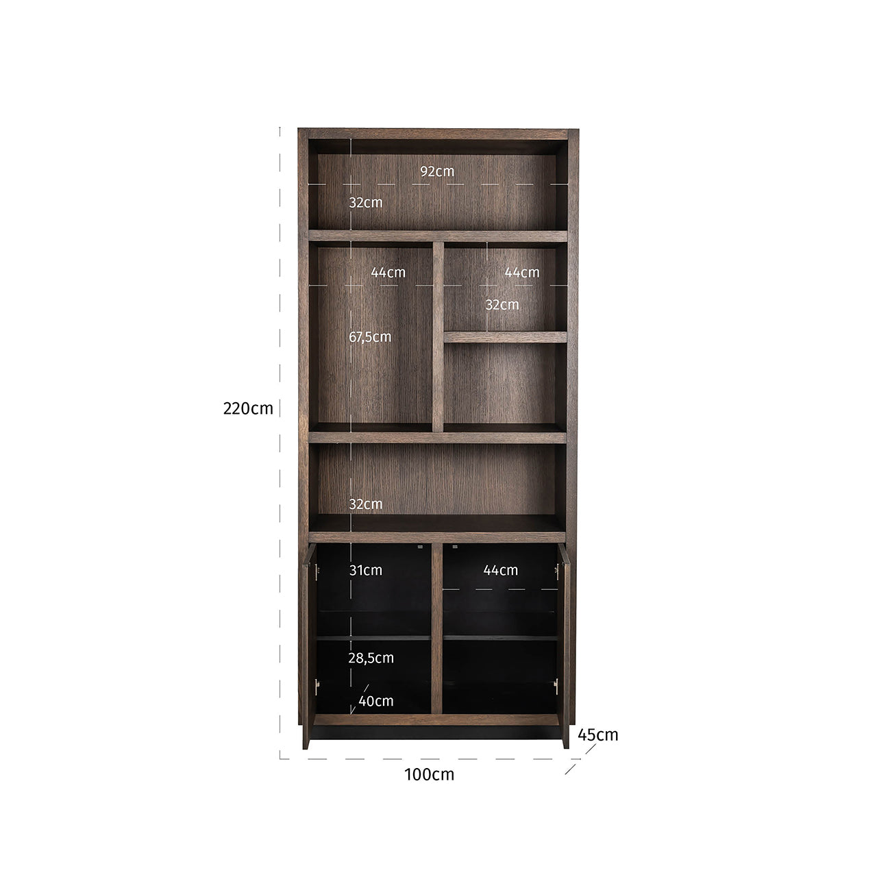 Boekenkast Oakura 2-deuren (Bruin)
