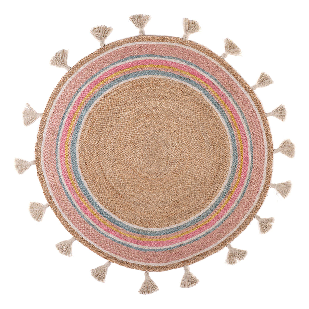 Tapis en jute sourire rose/multicolore Ø120 cm
