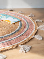 Tapis en jute sourire rose/multicolore Ø120 cm