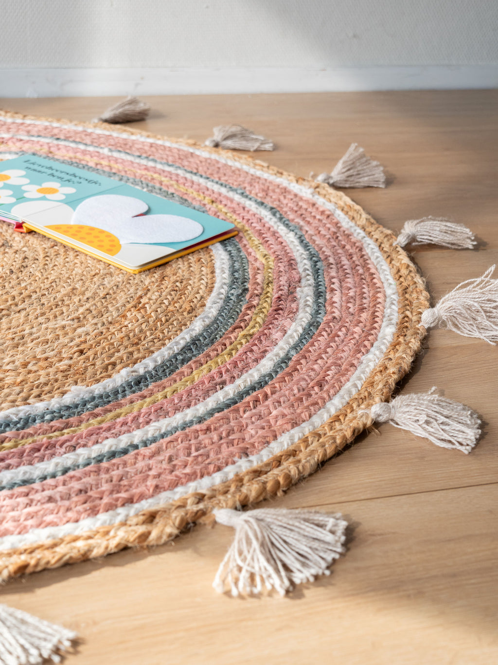 Tapis en jute sourire rose/multicolore Ø120 cm